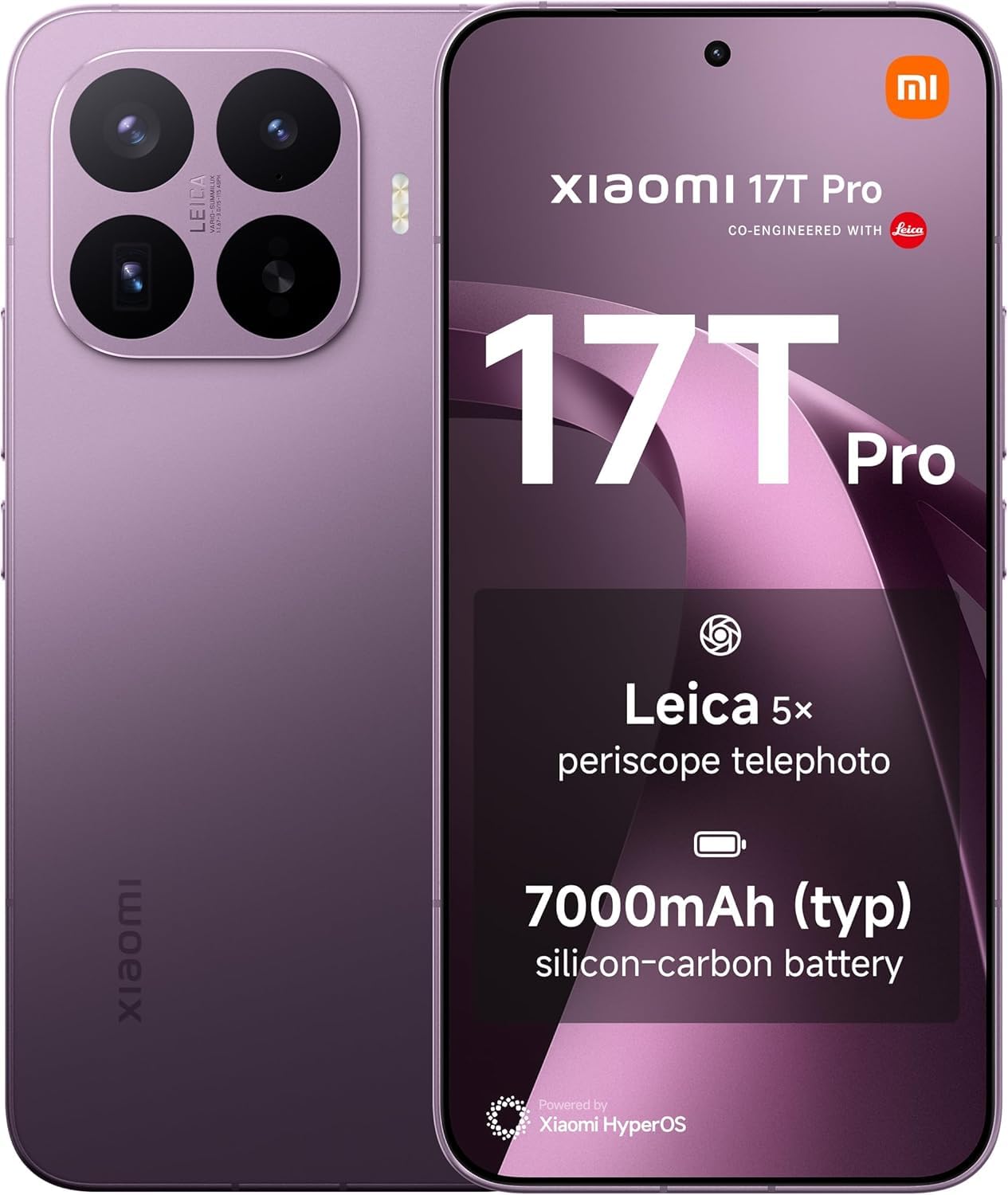 XIAOMI 17T Pro, Smartphone 12+1024 GB, 6.83" 144Hz eye-care display, 7000mAh (typ) Silicon-carbon Battery, Leica 5x Telephoto, 100W HyperCharge, Deep Violet, 1 year extra warranty