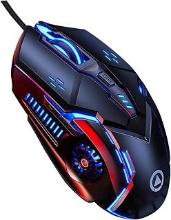 HADWAO ゲーミングマウス 有線 1.4m USBポート接続プラグ＆プレイ マウス 超かっこいい 軽量 静音・操作音フィードバック 2種類 3200 DPIセンサー 4ギア 7色 光学式 RGB 左右対称 Windows/PC/Macなど多種OS対応