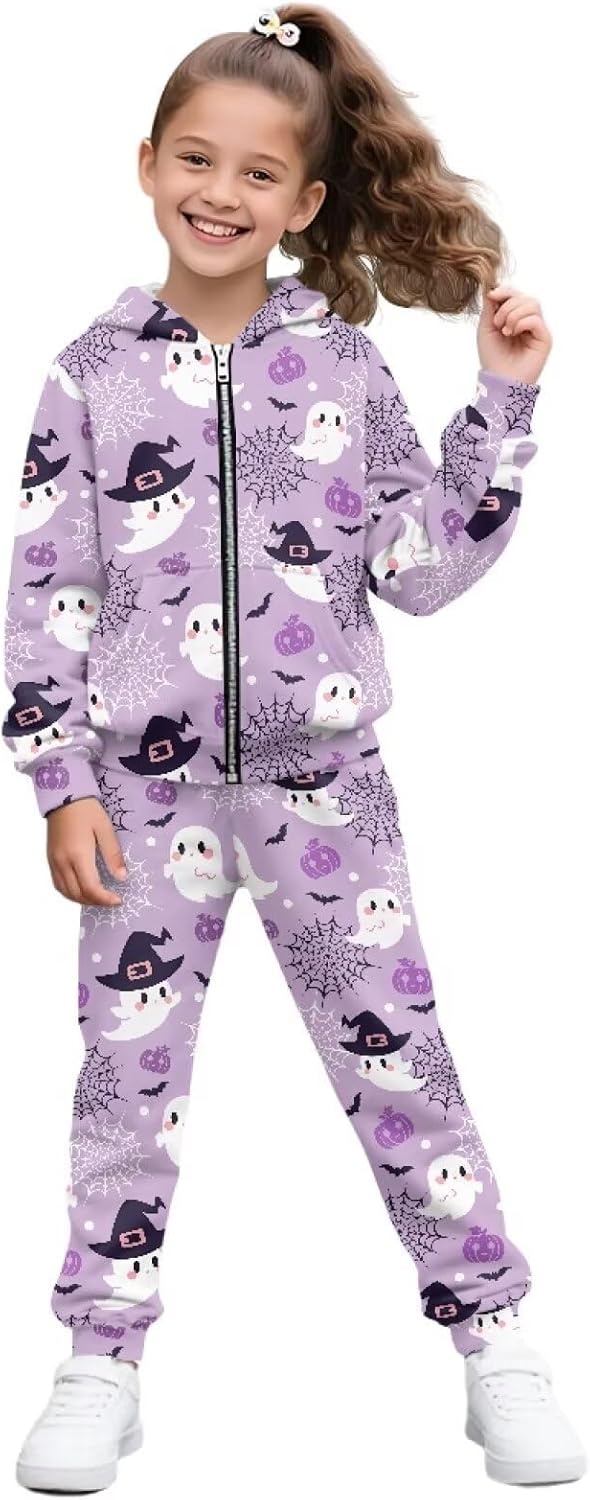 Girls 2 Piece Outfits Sweatsuit Zip Up Hoodie Sweatshirt and Sweatpant Tracksuit Soft Athletic Jogger Sets