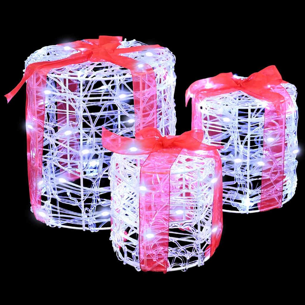Caja de regalo decorativa Juego de 3 unidades de acrílico blanco frío con luces LED para Navidad festiva, elegante, duradero, versátil, ideal para salas de estar, oficinas, decoraciones