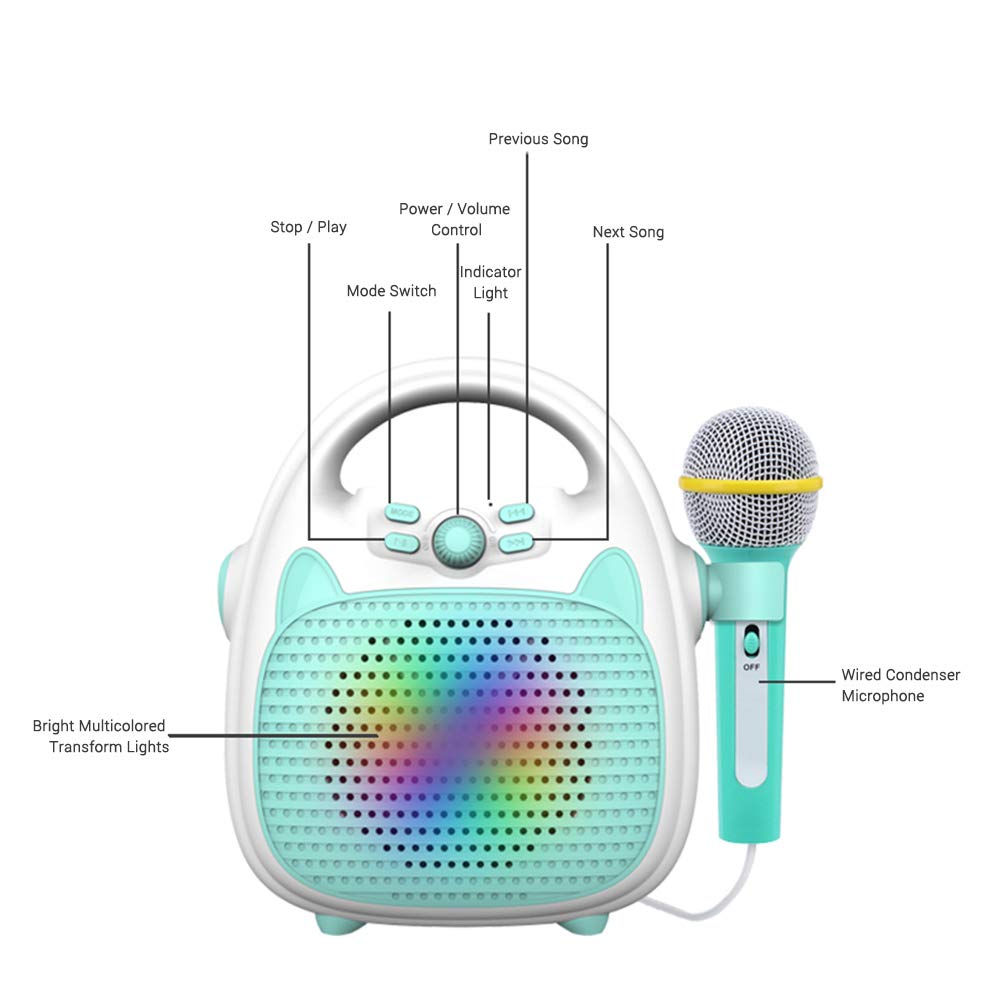 HUIOP Máquina de Karaoke Altavoz de Karaoke portátil Recargable con micrófono BT/Tarjeta de Memoria/Luces de conectividad USB para niños y niñas,Karaoke para niños