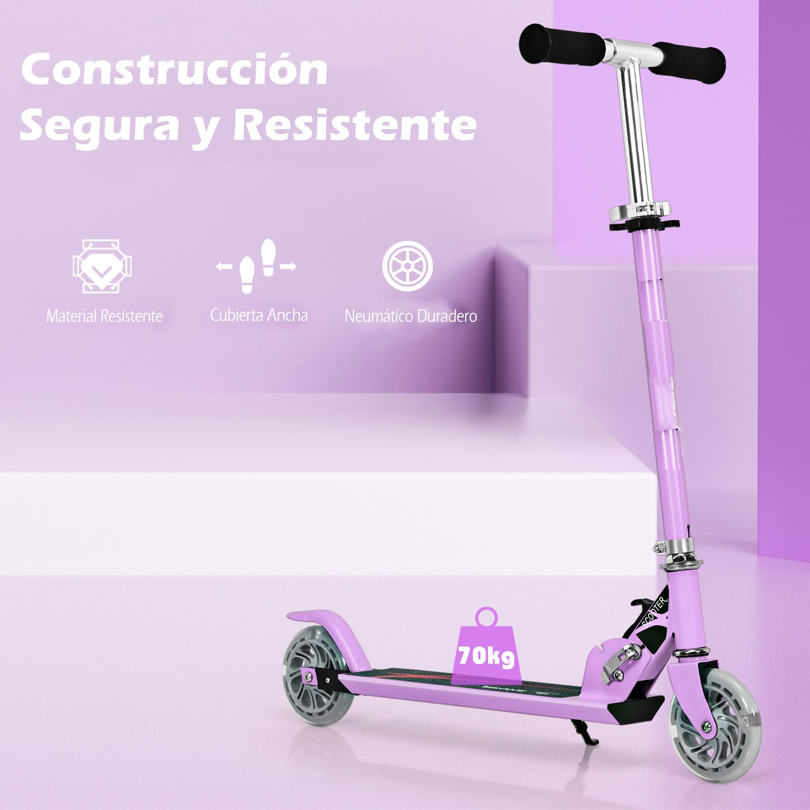 GYMAX Patinete Infantil Plegable, Patinete Infantil con 2 Ruedas LED, Patinete con 3 Alturas Ajustables, Scooter hasta 70 kg de Carga, Patinete para Niños y Niñas 4 Años +