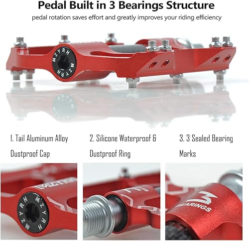 Miniatura 6 de ThinkTop - Pedales de bicicleta de montaña para MTB BMX, 3 rodamientos de alta resistencia tubo de fibra de carbono sellado lubricar, 916 bicicleta