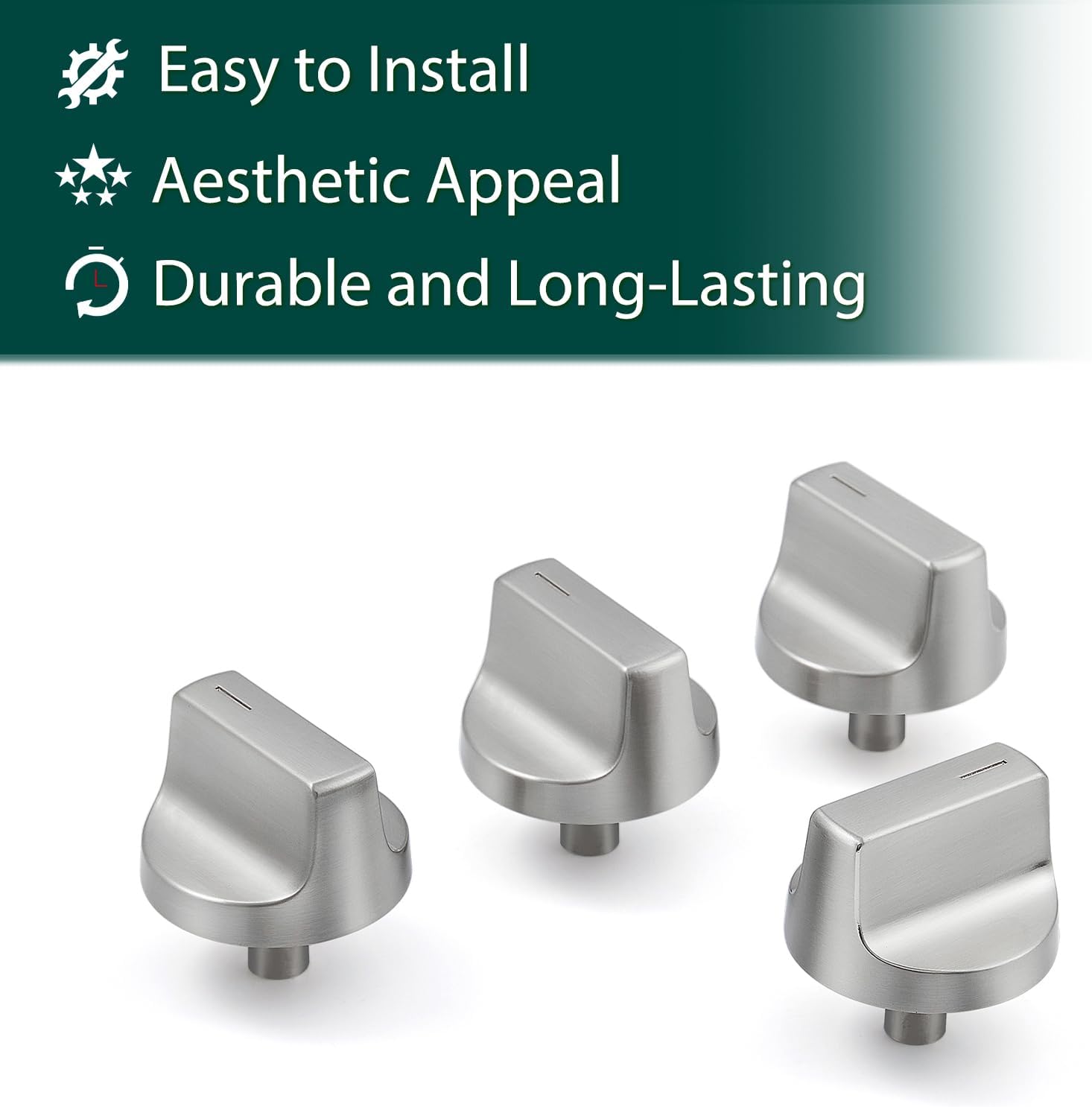 W11517334 Stove Knobs Replacement Parts for Whirlpool Oven Stainless Steel Gas Electric Range Knob WEG745H0FS0 Stove Top Knob Surface Burner Control Knobs WEG745H0FS1 Knobs 4 Pcs