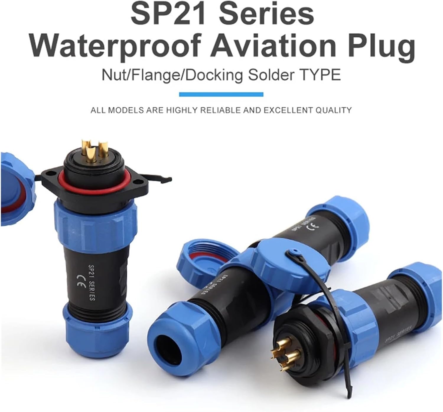 SP21 Aviation Socket IP68 Waterproof Cable Wire Connectors 2/3/4/5/7/9/12 Pin Nut/Flange/Docking Welding(Flange Type,1 Set_4P)