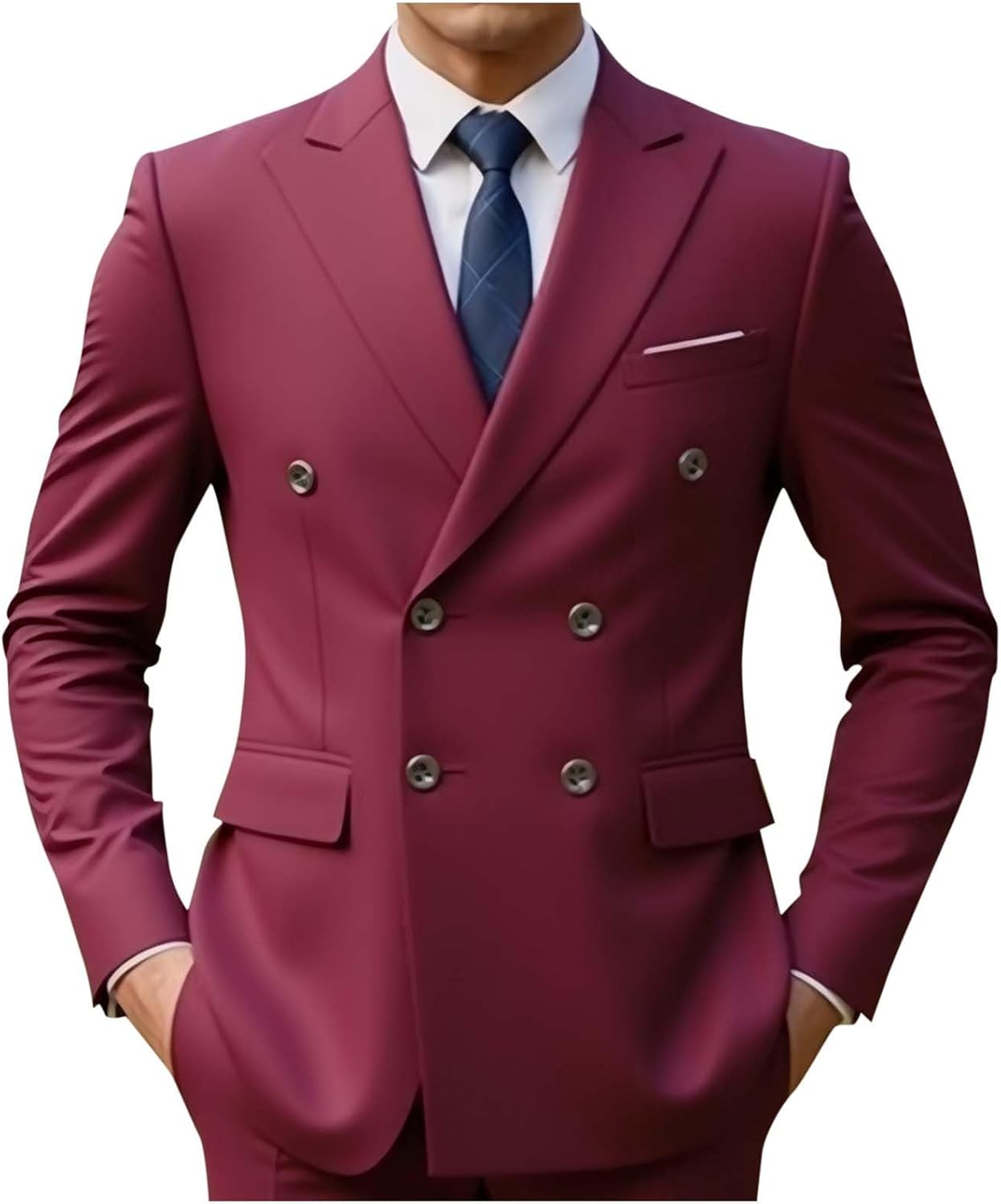 Men's Double Breasted Suit Blazer Slim Fit Solid Sport Coat for Wedding Prom Business Formal and Casual Jacket