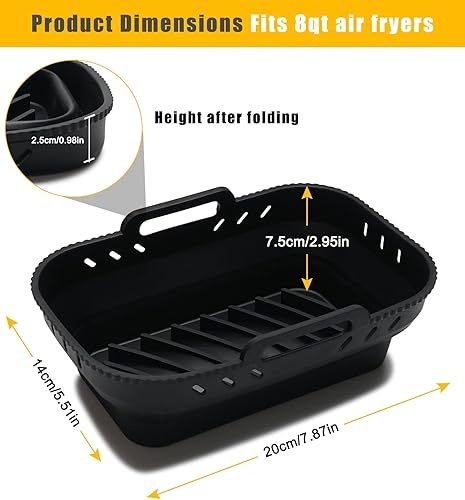 Vista 2 de Paquete de 2 forros de silicona para freidora de aire, olla rectangular de silicona plegable, accesorios reutilizables de 8 cuartos de galón