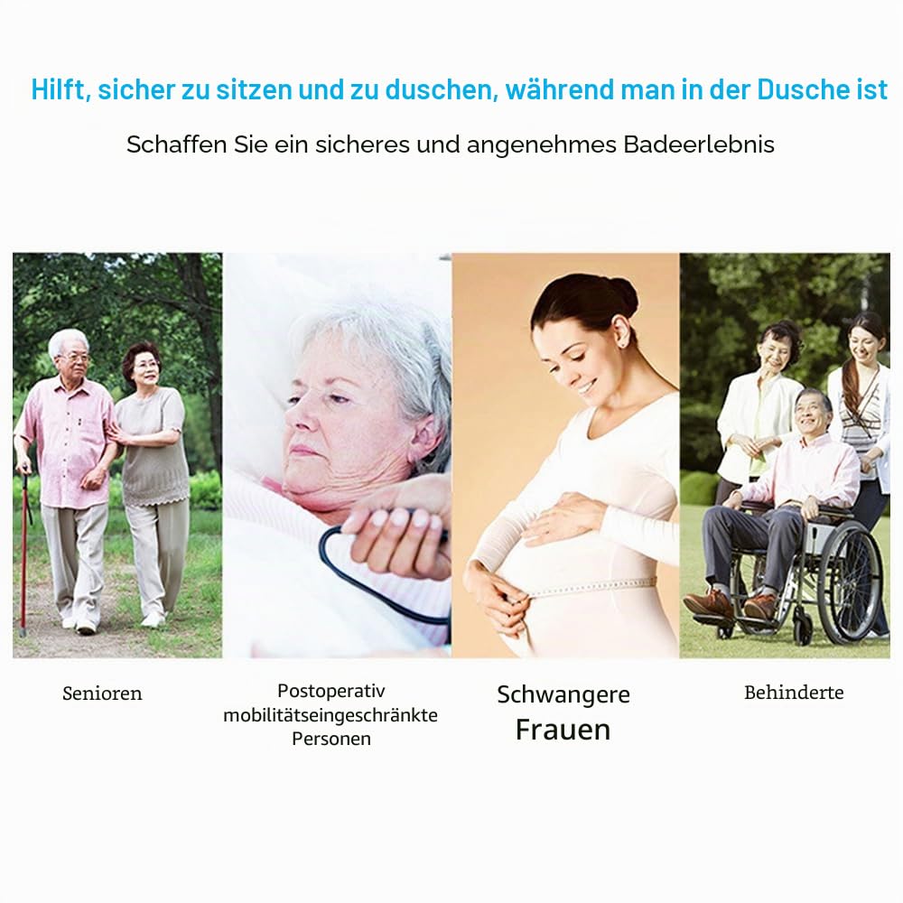 Zusammenklappbarer Duschhocker, Wandmontage, verschraubter Badhocker mit rutschfesten Füßen, Ablaufloch, Duschkopfschlitz für ältere Menschen mit Behinderungen, 42 - 53 mm