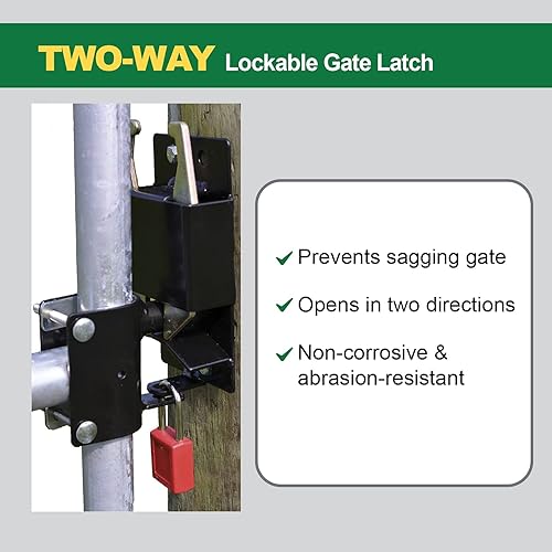 Miniatura 2 de Powerfields Cerradura de puerta de ganado de dos vías para granjas, jaulas de mascotas, cercas y establos (negro)
