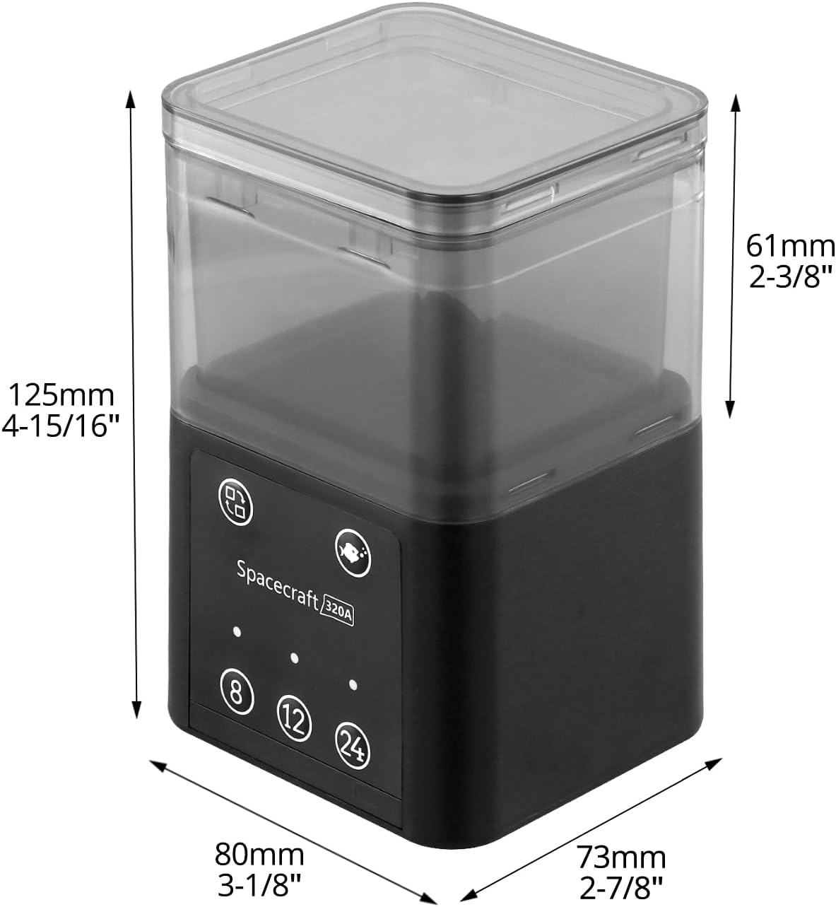 Dimensions of the QWORK Automatic Fish Feeder