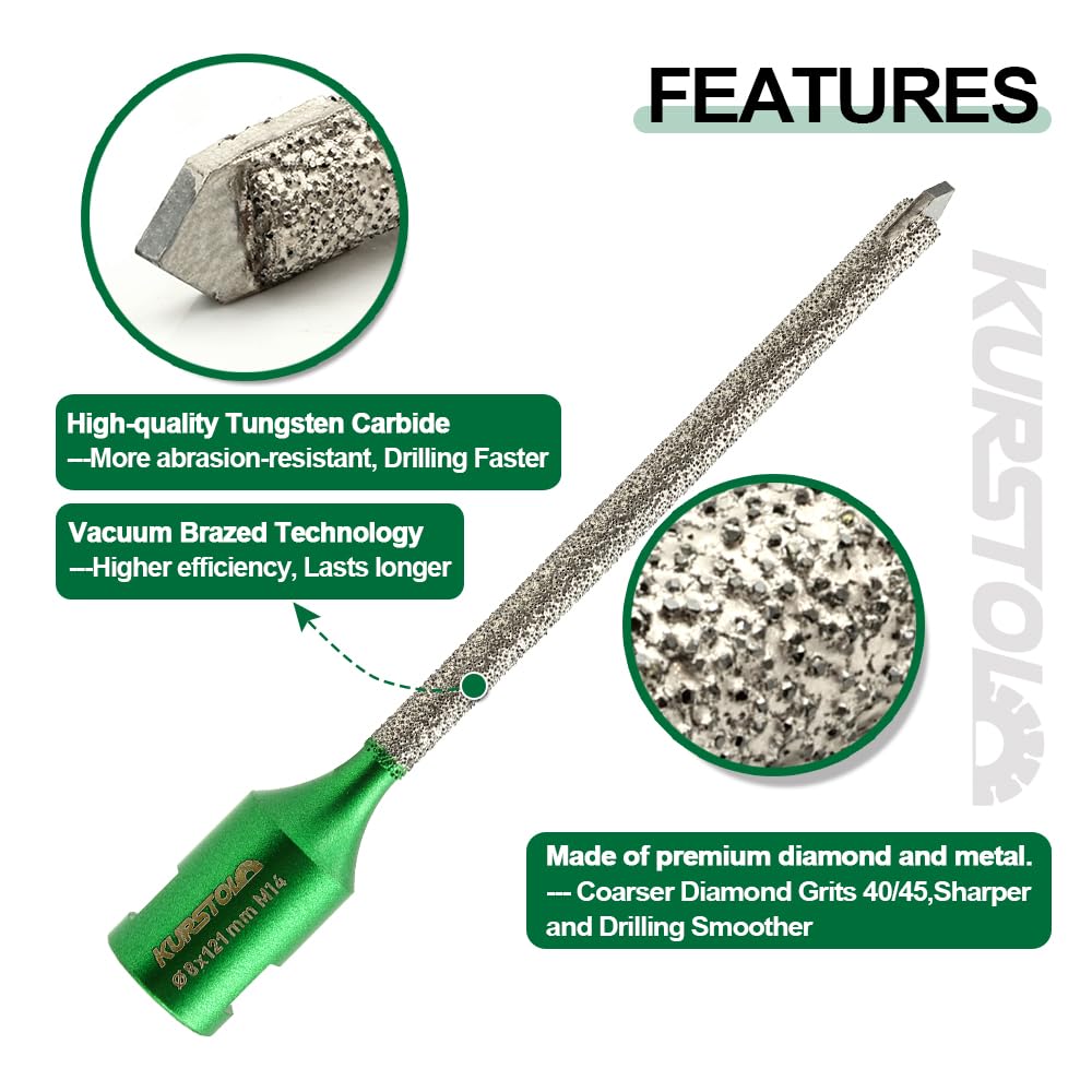 Diamentowa zaprawa grabicza – 8 mm x 121 mm z gwintem M14, głowica z węglika wolframu do muru, wspólnego usuwania zapraw, muru, betonu kątowego frezu