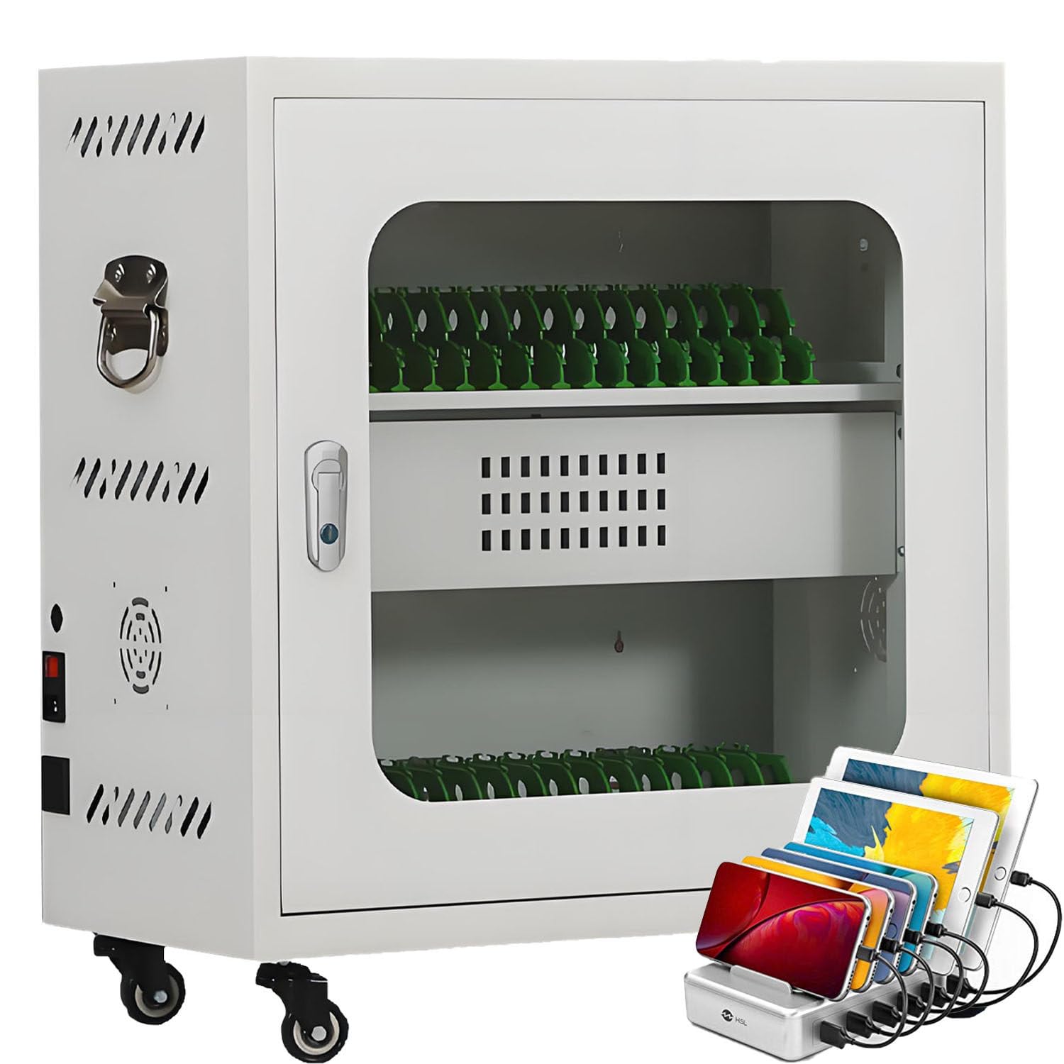 UORDBY Portable USB Charging Station, 20-60 Device Capacity, Mobile/Tablet/Laptop Charging Stations, With Universal Wheels And Lock, USB Rechargeable 30slots