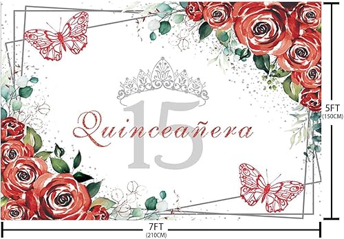 Miniatura 5 de Sendy Telón de fondo de quinceañera de 7 x 5 pies, quince de 15 años, suministros de decoración para fiesta de cumpleaños para niña, princesa,