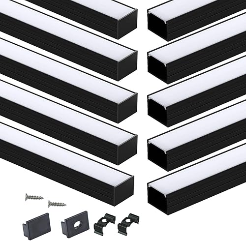Miniatura 9 de Muzata Paquete de 10 canales LED de tamaño grande de 3.3 pies3.3 ft, canal difusor de tira LED negro con cubierta difusora blanca esmerilada lechosa