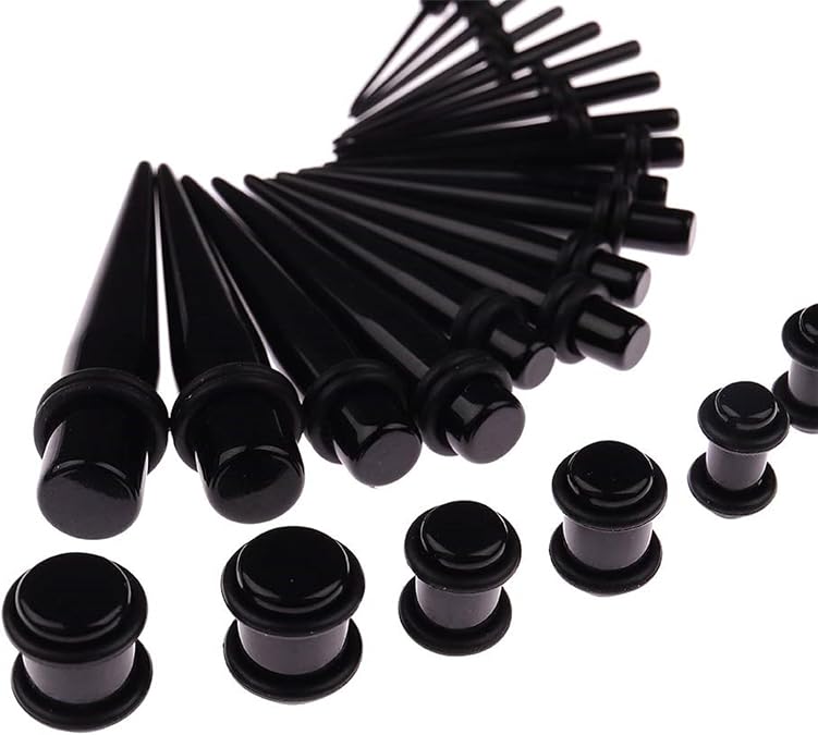 saerryor 50PCS Ear Stretching Kit 14G-00G Acrylic Ear Taper Silicone Tunnel