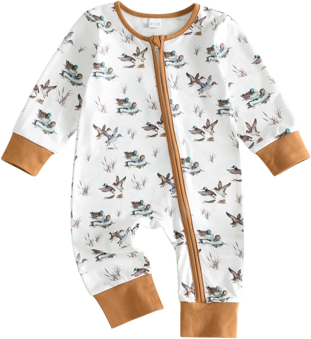 Kavousa Newborn Baby Boy Mallard Duck Romper Zipper Jumpsuit Infant Clothes