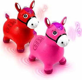 Brinquedo Cavalinho Inflável Upa Upa Pula Pula Infantil com Som e Luzes Equilíbrio e Coordenação Motora até 54kg para Idade 1 a 6 anos Antiderrapante Resistente (SORTIDO- ROSA E VERMELHO)