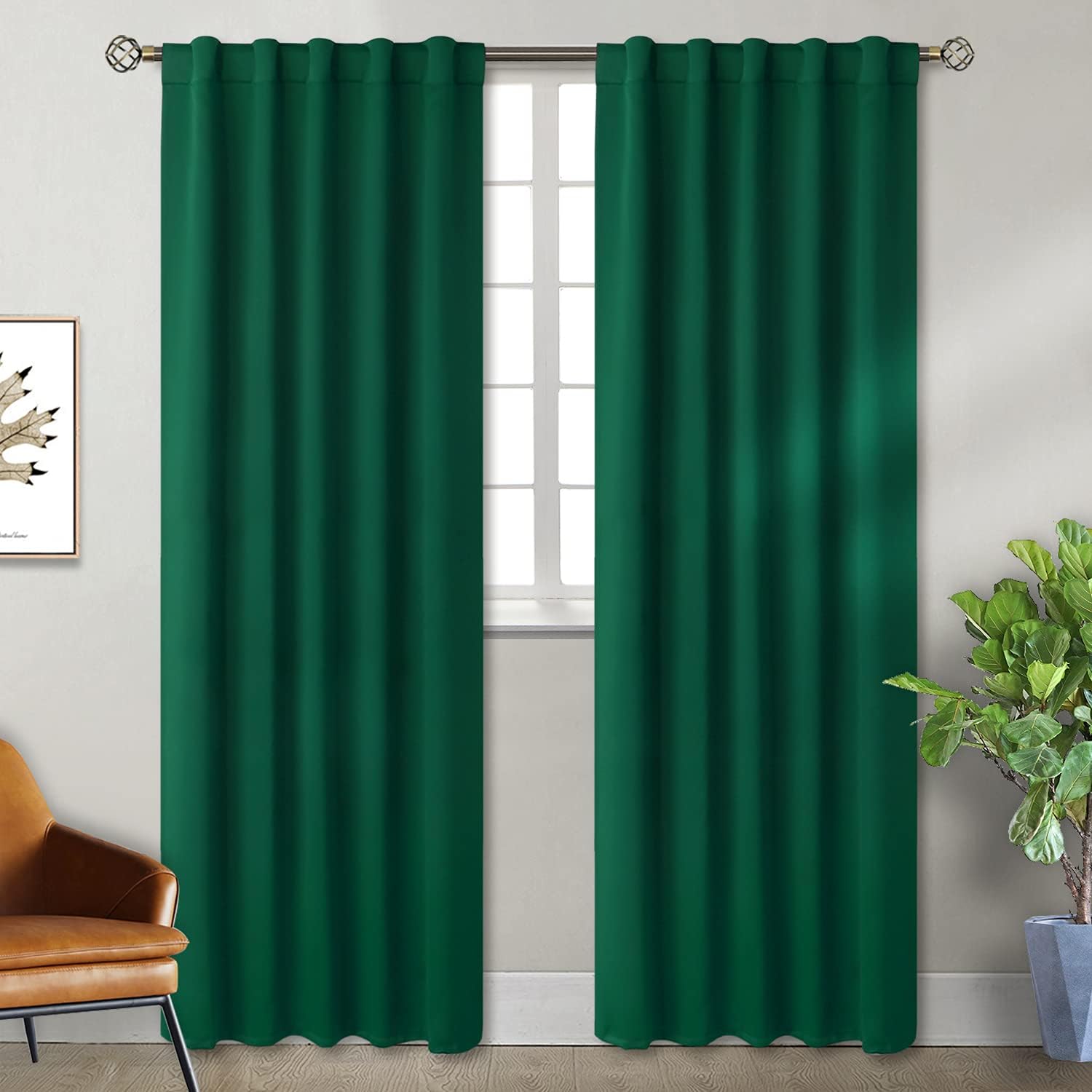 BGment Rod Pocket and Back Tab Blackout Curtains for Bedroom - Thermal Insulated Room Darkening Curtains for Living Room, 2 Window Curtain Panels (42 x 84 Inch, Emerald)