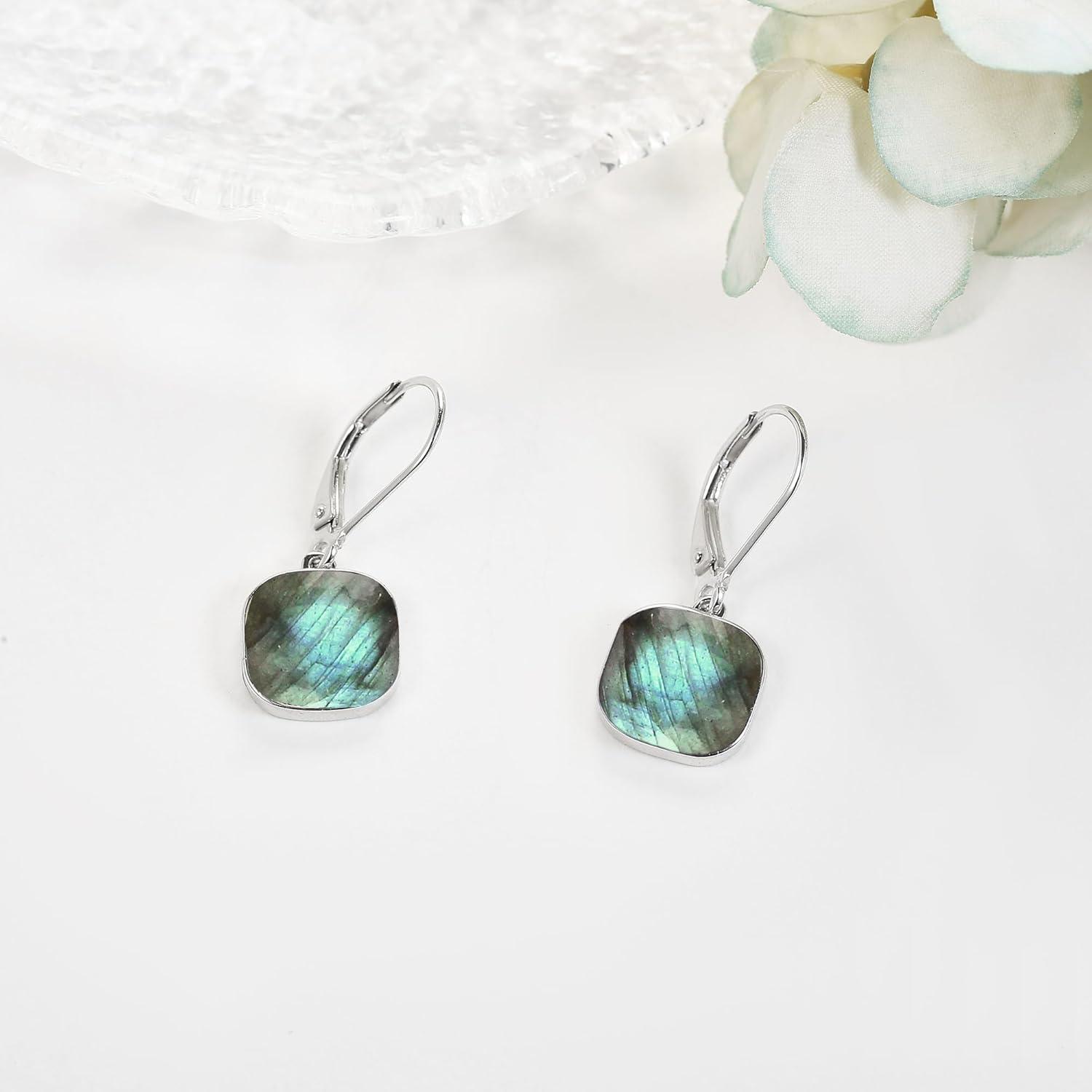 URONE 925 Sterling Silver Square Earrings Dangle Turquoise/Labradorite/Amethyst/Blue CZ Gemstone Jewelry Gifts for Women - Image 2