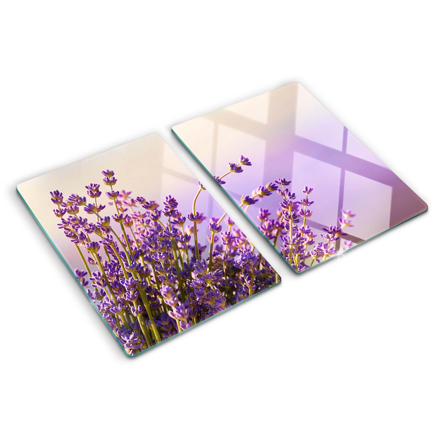 Planche en verre trempé haut de gamme avec bords polis et impression lavande