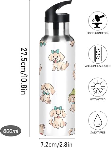 Miniatura 9 de Cute Cartoon Dogs White Insulated Stainless Steel Water Bottle with Straw 20 Oz Leakproof Water Bottles, BPA-Free Sports Water Bottle with Straw