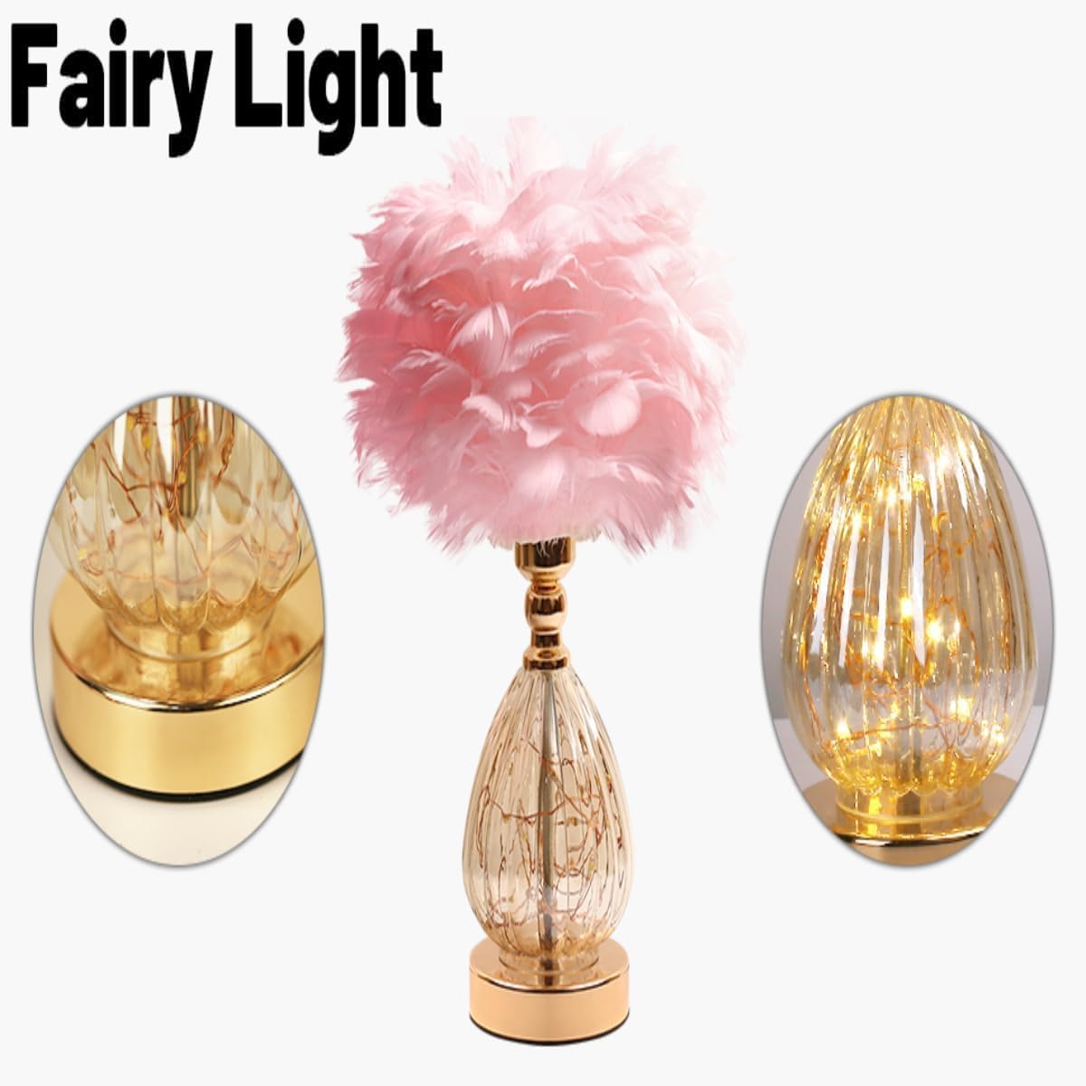 Feather Lamp with 3 Color Temperatures, LED Flicker-Free Soft Illumination, Modern Decor for Bedroom Home Office Desk, Pink