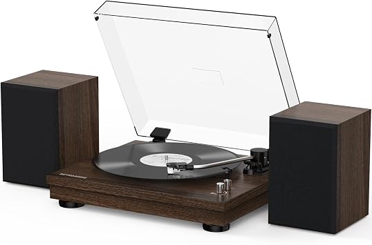 Vinyl Record Player with 24W HiFi Stereo Speakers Vintage Bluetooth Turnable for Vinyl Records with Belt Drive 2-Speed, Magnetic Cartridge RCA Output BT5.3