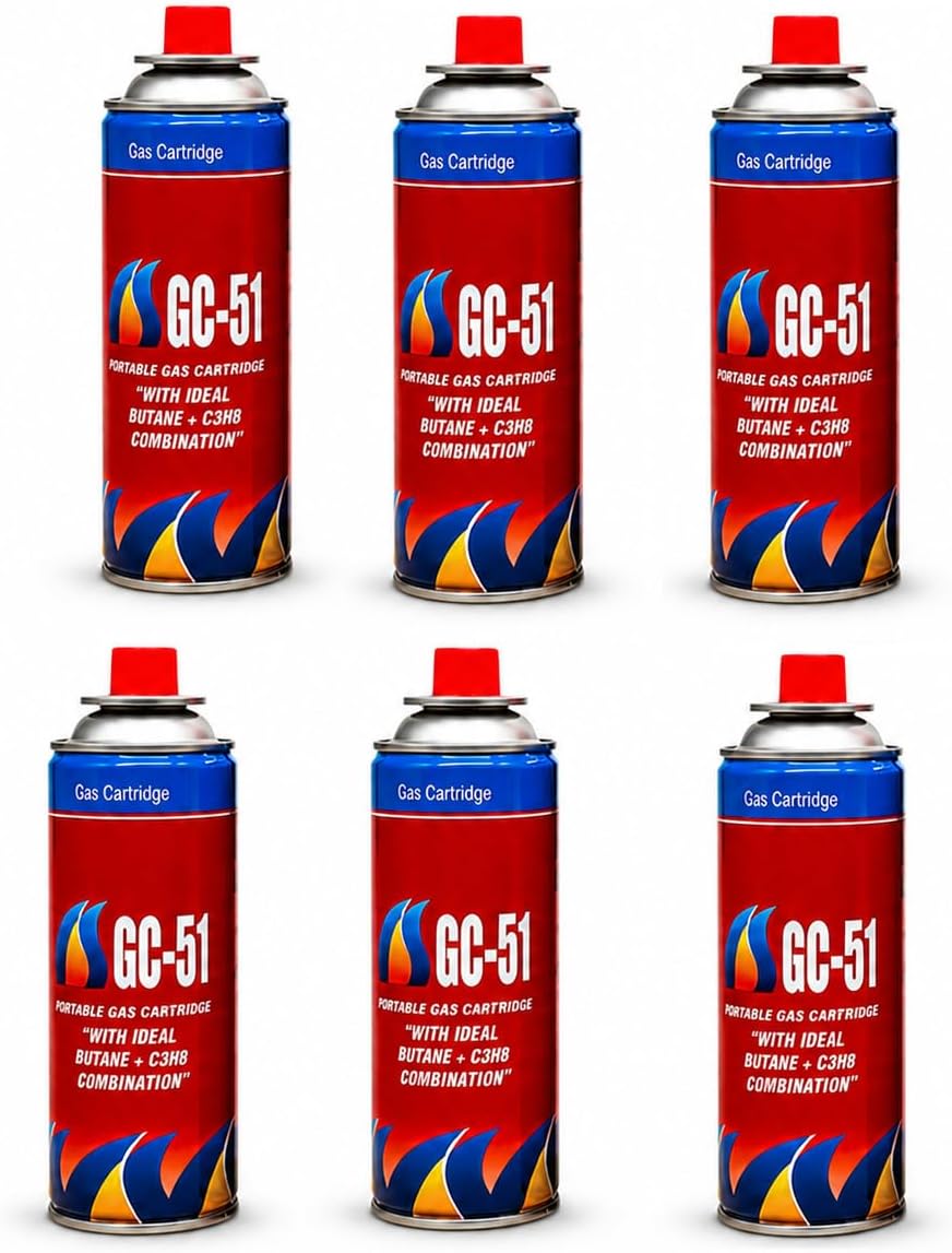 SHoRI Portable Gas Cartridge with Ideal Butane + C3H8 Combination CG51 Easy to Use Perfect Suitable for Camping Stove, Small Stove, Flame Torch, Welding Fuel Gas,(Universal Nozzle/Pin) Pack of 6