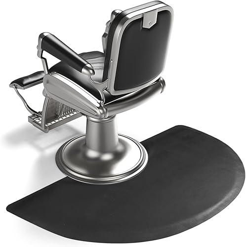 Miniatura 5 de Alfombrillas de salón para estilista de peluquería de 3 x 4 pies, alfombrillas para silla de peluquería  Alfombra negra semicírculo antifatiga para