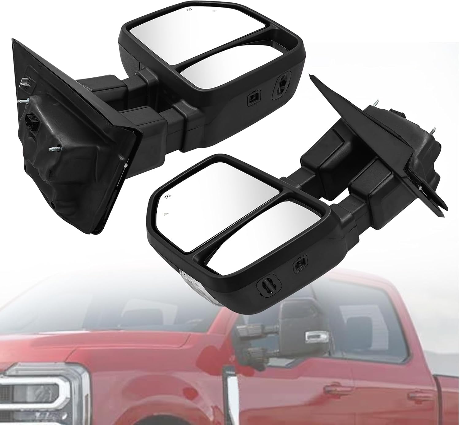 Left & Right Pair Tow Mirror Fits for Ford F250 F350 F450 F600 2023 2024 Support Power Glass Adjust Power Heated with BSM Signal Light Turn Signal Light Driving Light Manual Folding