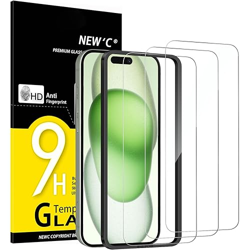NEW'C 3 Pack Designed for iPhone 16 Plus,15 Plus Screen Protector (6.7 inches),Enhanced Tempered Glass Protection with easy installation tool included,Ultra Resistant