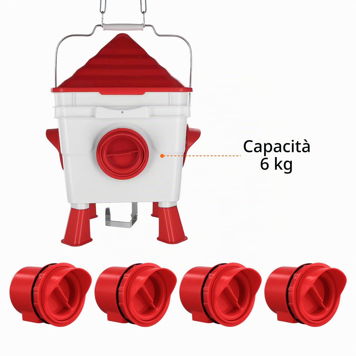 QWORK® Set Mangiatoia e Abbeveratoio Automatico per Galline Polli - 6Kg/8,5L - con Aperure Anti-Spreco, Piedi Rimovibili e Catene in Acciaio - Adatto per Uso Esterno