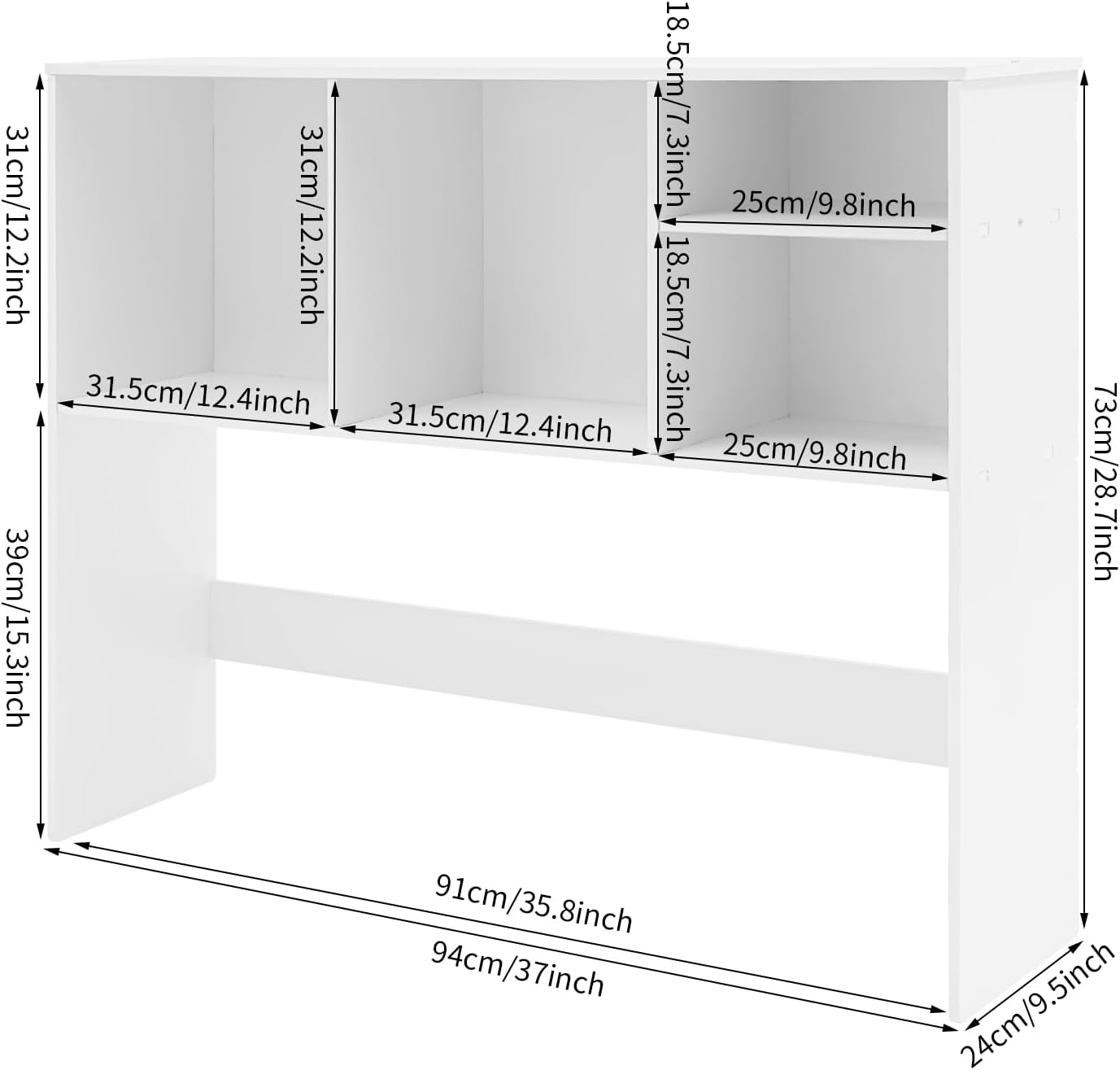 Desktop Bookshelf, 35.8" Desktop Organizer Shelf White Desk Hutch for Computer Desk 2 Tier Desk Shelf Multifunctional Freestanding Storage Rack Display Shelf for Home Office