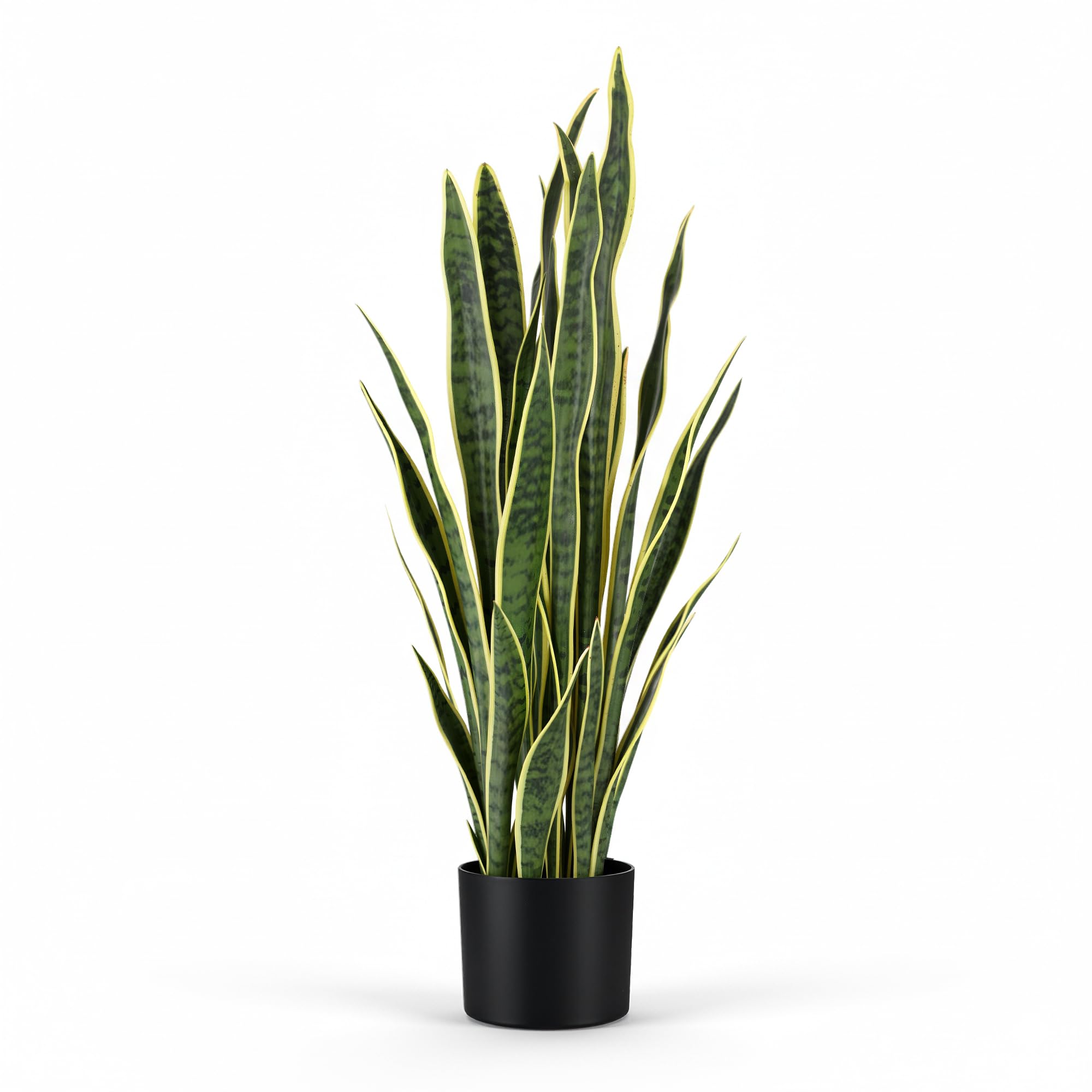 KOL 3ft Artificial Snake Plant, Fake Sansevieria Potted Floor Plants, 32 Lifelike Faux Leaves, Indoor Home Office Room Decoration, Mother-in-Law Tongue, 35in, Yellow