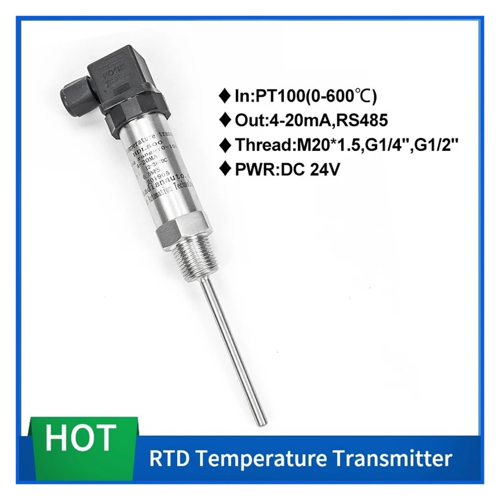 Sensor de Temperatura PT100 de 4-20 mA con Pantalla(0-250 Degree 4-20mA)