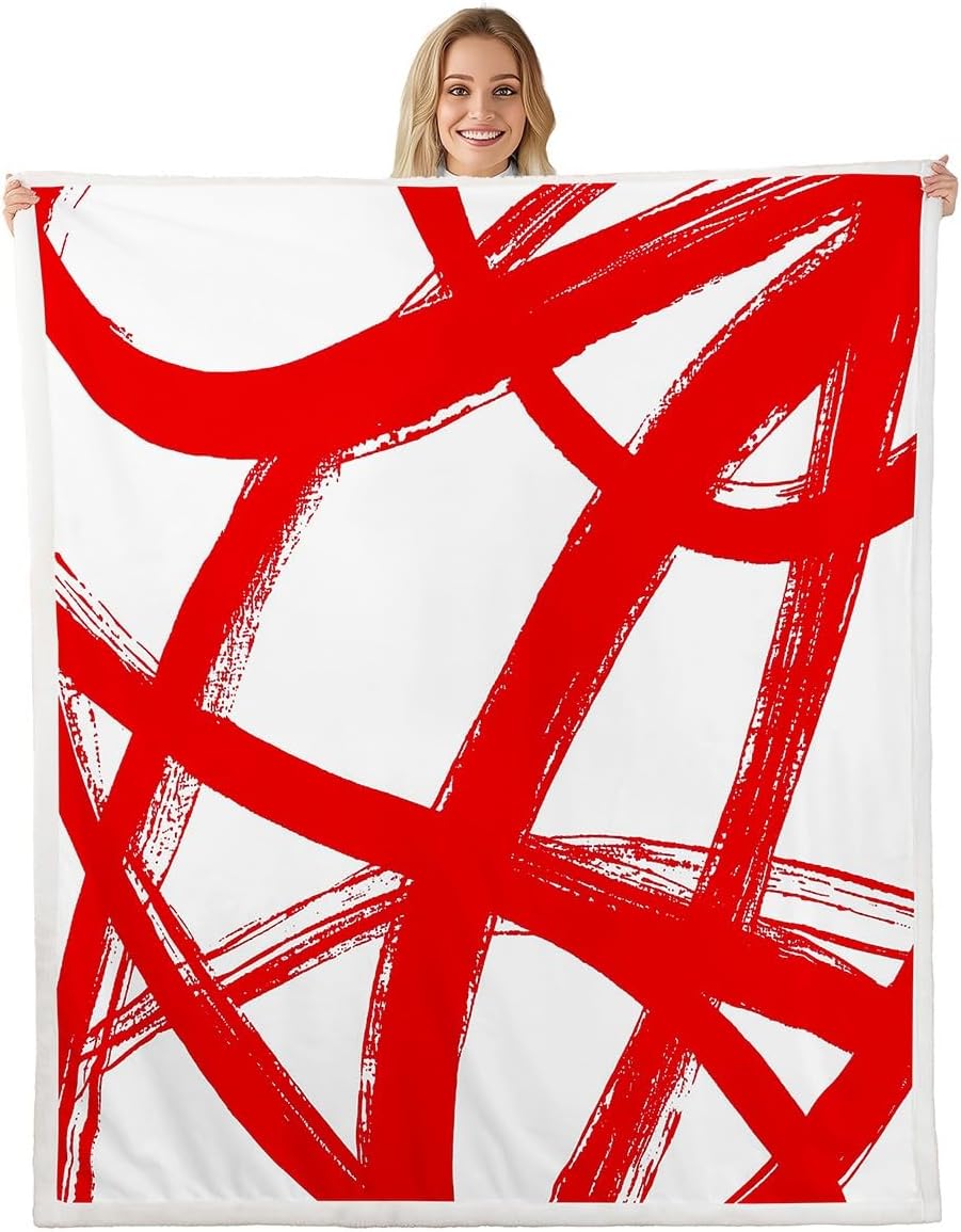 Erosebridal Gray and White Plush Blanket Twin 60x80,Abstarct Blanket,Modern Stripes Lines Bed Blankets,Neutral Aesthetics Room Decor,All Season