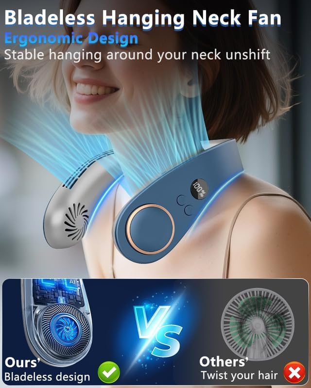 Miniatura 5 de Aire acondicionado de cuello con placa de enfriamiento, ventilador de cuello portátil, ventilador personal reciclable de larga vida sin aspas para