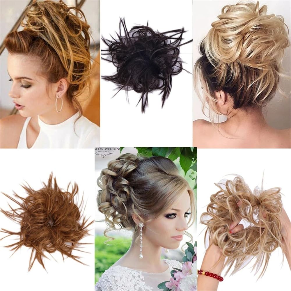 Hair Bun Synthetic Hair Bun Extensions Synthetic Messy Curly Elastic Hair Scrunchies Hairpieces Scrunchies(1B)