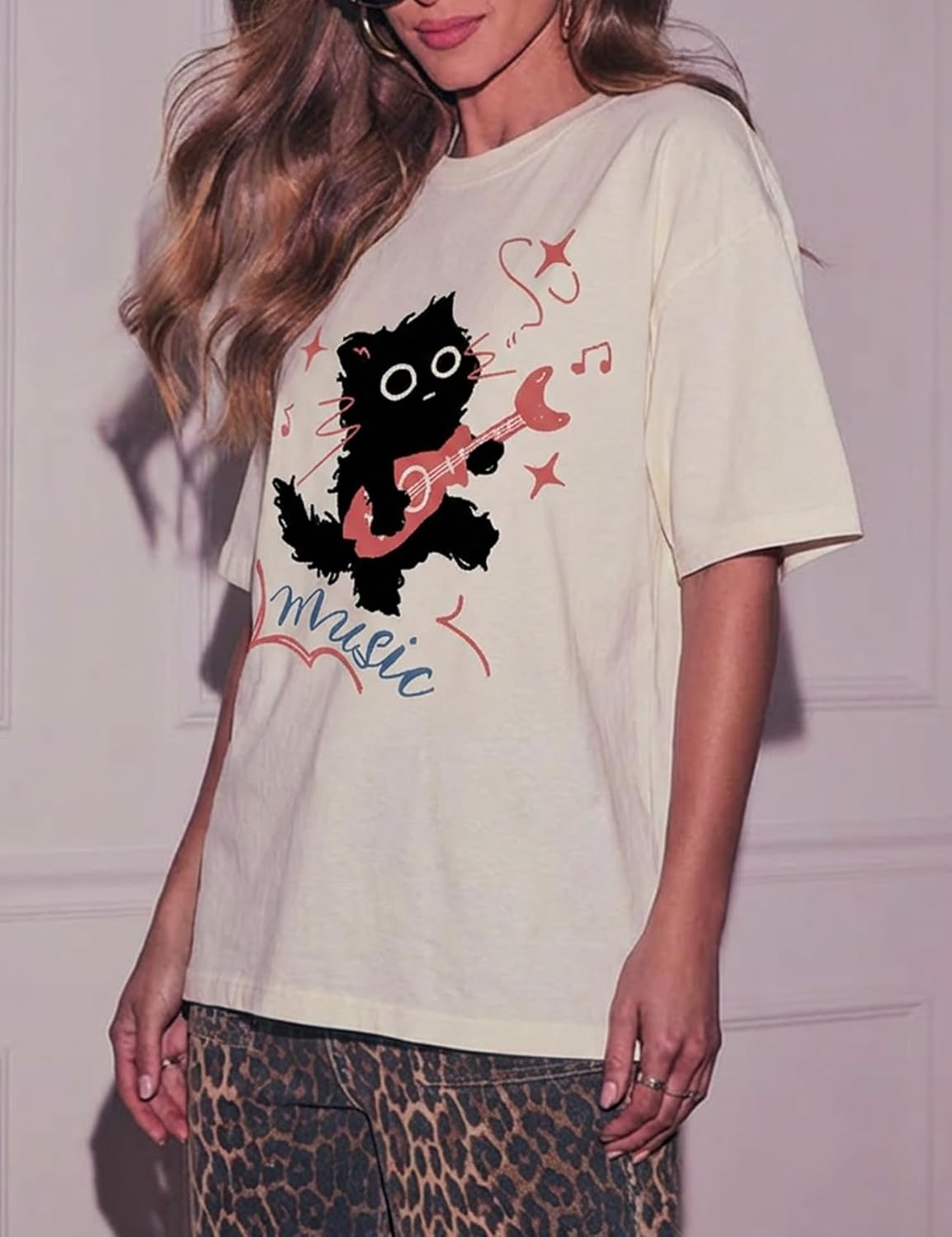 Cat Shirt for Women Graphic Tees Y2k Grunge Emo Clothes Harajuku Tee Tops Oversized Cotton Summer Streetwear - Image 4