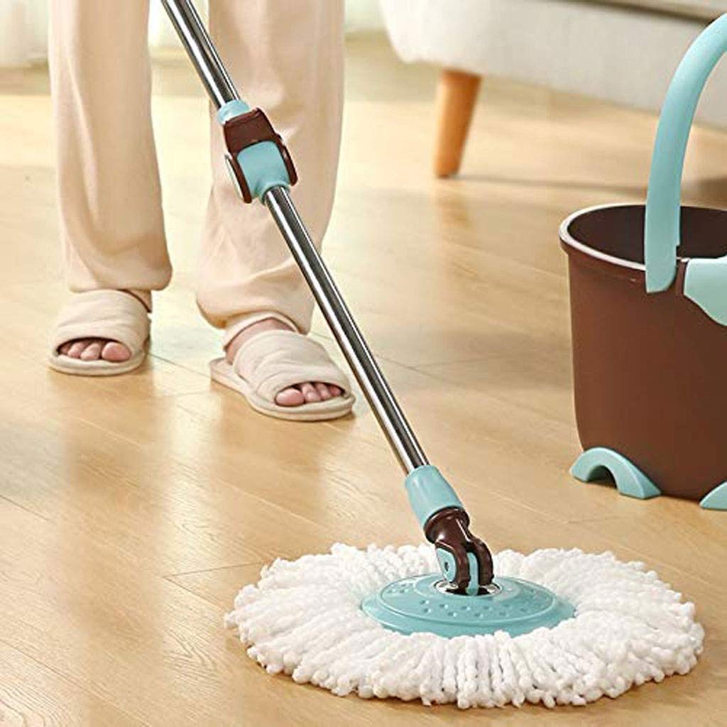 Mopa rotatoria， Juego de cubos for fregona for limpieza de pisos de cocina en casa, uso en seco y húmedo sobre baldosas de madera, con 2 cabezales de fregona de microfibra lavables.