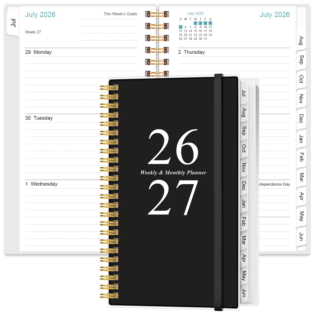 2026 Pocket Planner/Calendar - 2026 Planner from January 2026 - December 2026, Planner 2025 with 12 Tabs, Twin-Wire Binding, Inner Pocket, 3.75" x 6.75, Black โ image 1