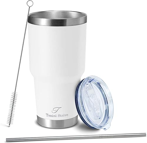 Taza de acero inoxidable  Vaso de acero inoxidable de 30 onzas con popote y tapa  Vaso de café aislado de doble pared  Taza de café de viaje a