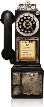 Vintage Telephone Model - L 3.74" x W 2.95" x H11.4 Black Antique Landline Phone Props Old-Fashioned Resin Wall Decoration Rotary Dial Crafts Ornaments for Home Office Bar Cafe