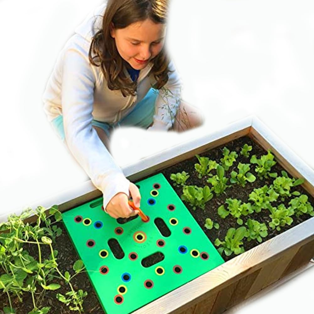 JACKANNA Square Foot Gardening-Vorlage mit Seed Spreader & farbcodiertem Abstandshalter - Inkl. Samenlöffel und Pflanzanleitung für präzise Aussaat im Garten - Ideal für Gemüse und Kräuter