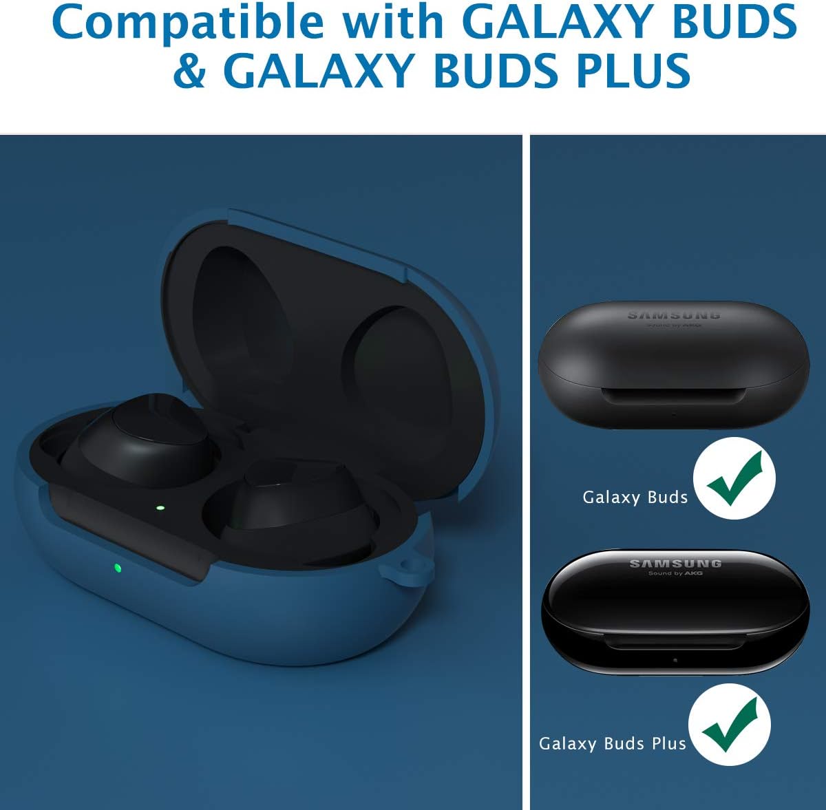 Galaxy Buds Case Cover, KMMIN Protective Case Skin for 2020 Newest Galaxy Buds+ Plus Carrying Silicone Case with Accessories Keychain Storage Case Support Wireless Charging Front LED Visble