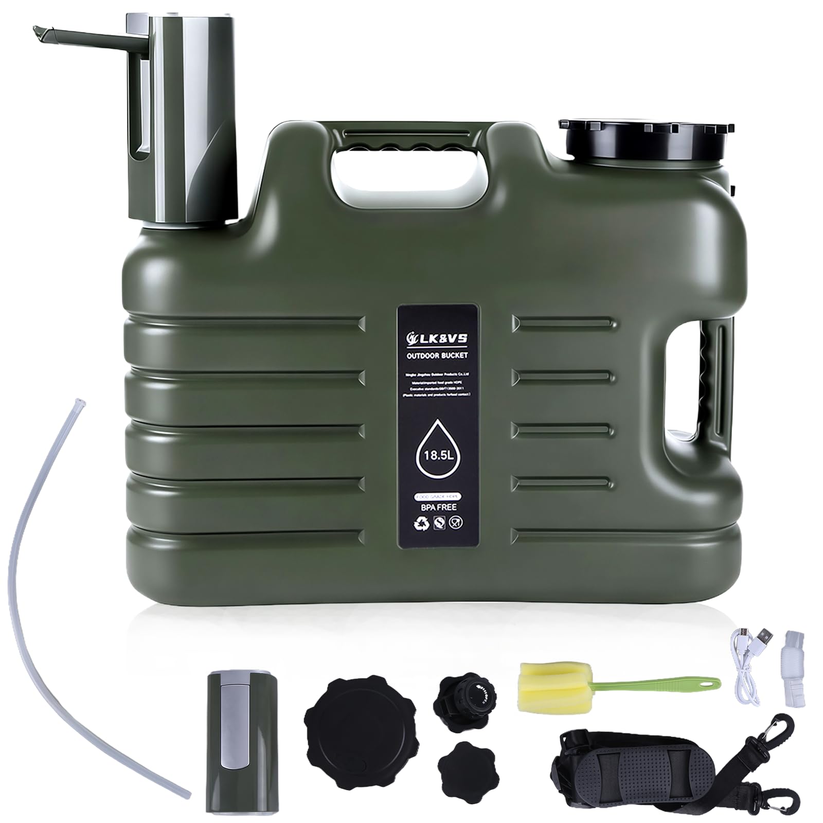 Kanister na wodę 18,5 l, z kranem i elektrycznymi pompami wodnymi, zbiornik na wodę, przenośny, na kemping, do aktywności na świeżym powietrzu, wędkowania, na imprezę, do kampera, kuchni