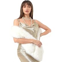 Women Faux Fur Shawl Winter Fur Stole Wrap Collar Warmer Shrug Shawl Scarf White 70.8 * 5.9in