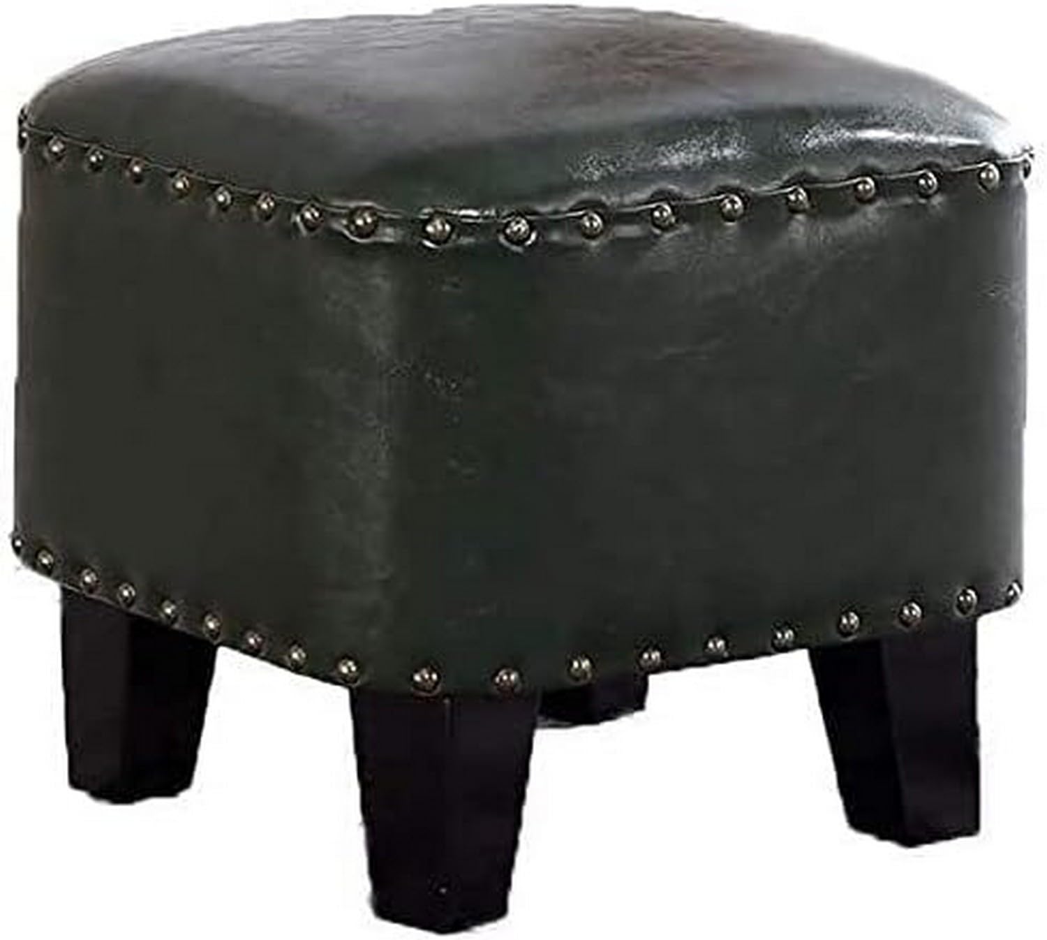 Tabouret Ottoman avec Pieds en Bois Stables, Assise Confortable en Similicuir