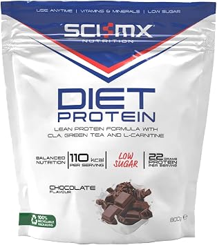 SCI-MX Diet Whey Protein Powder + Vitamins & Green Tea, CLA & L-Carnitine - Chocolate   Low Sugar   22g Protein + 110 Calories per Serving   800g