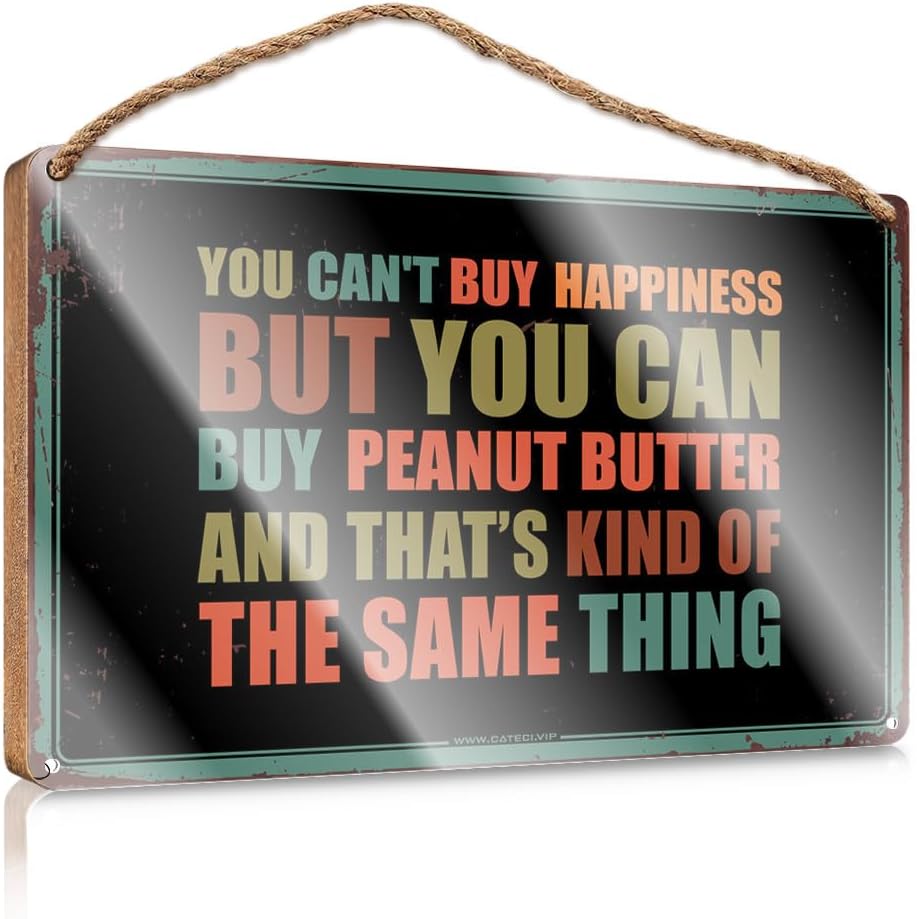 Wood Bathroom Decor You Can't Buy Happiness But You Can Buy Peanut Butter Wooden Sign Outside Decor Funny Office Gifts for Coworkers (Color : Colour, Size : 15X28CM)